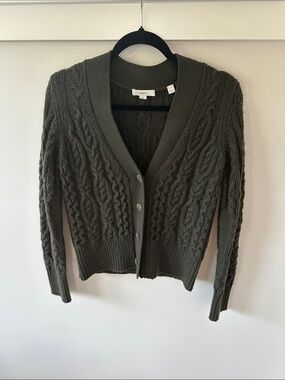 Vince Olive Cable-Knit Button Cardigan
